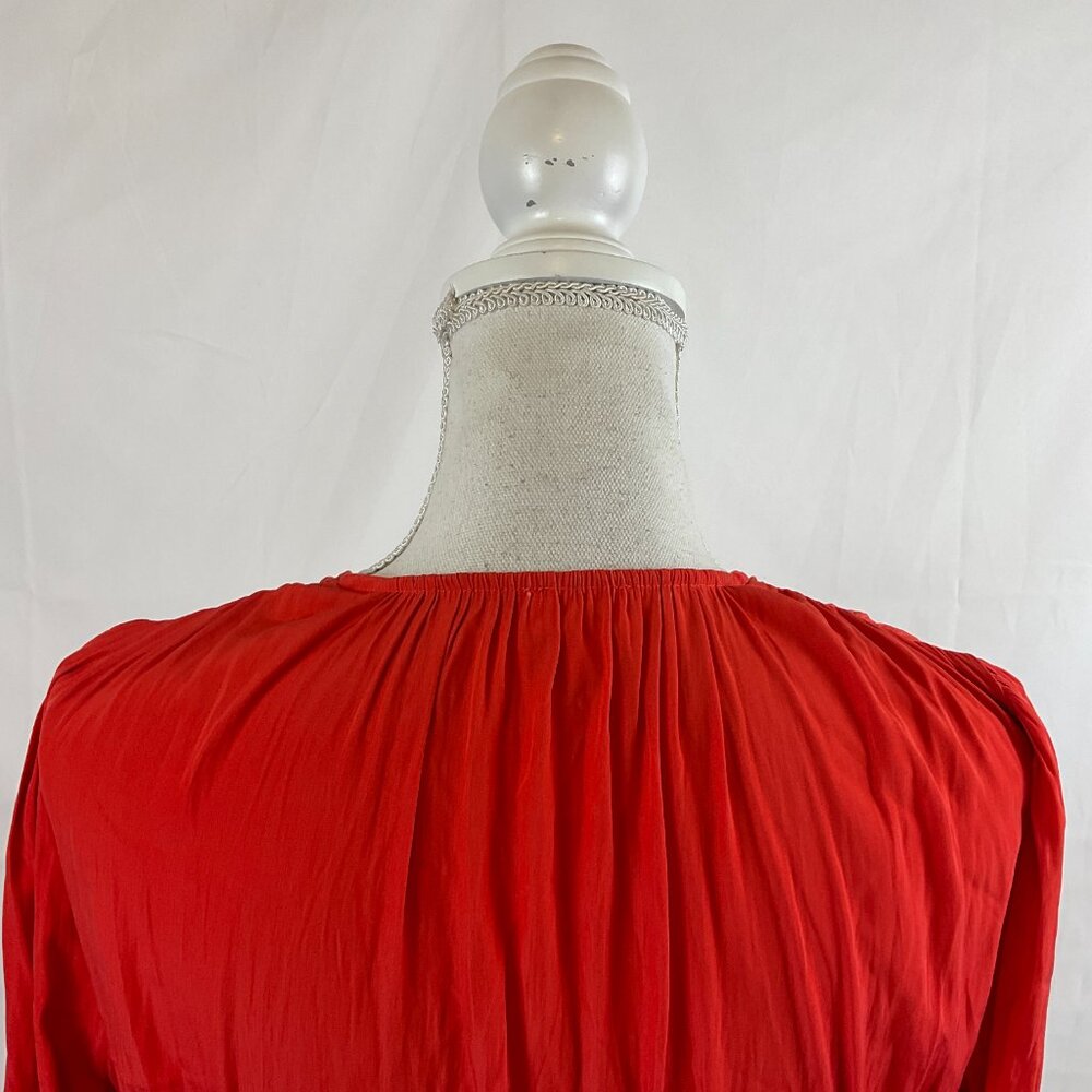 Wilfred Tie Top S Cherry Orange-Red Pucker Pleats Long Sleeve - Picture 8 of 11